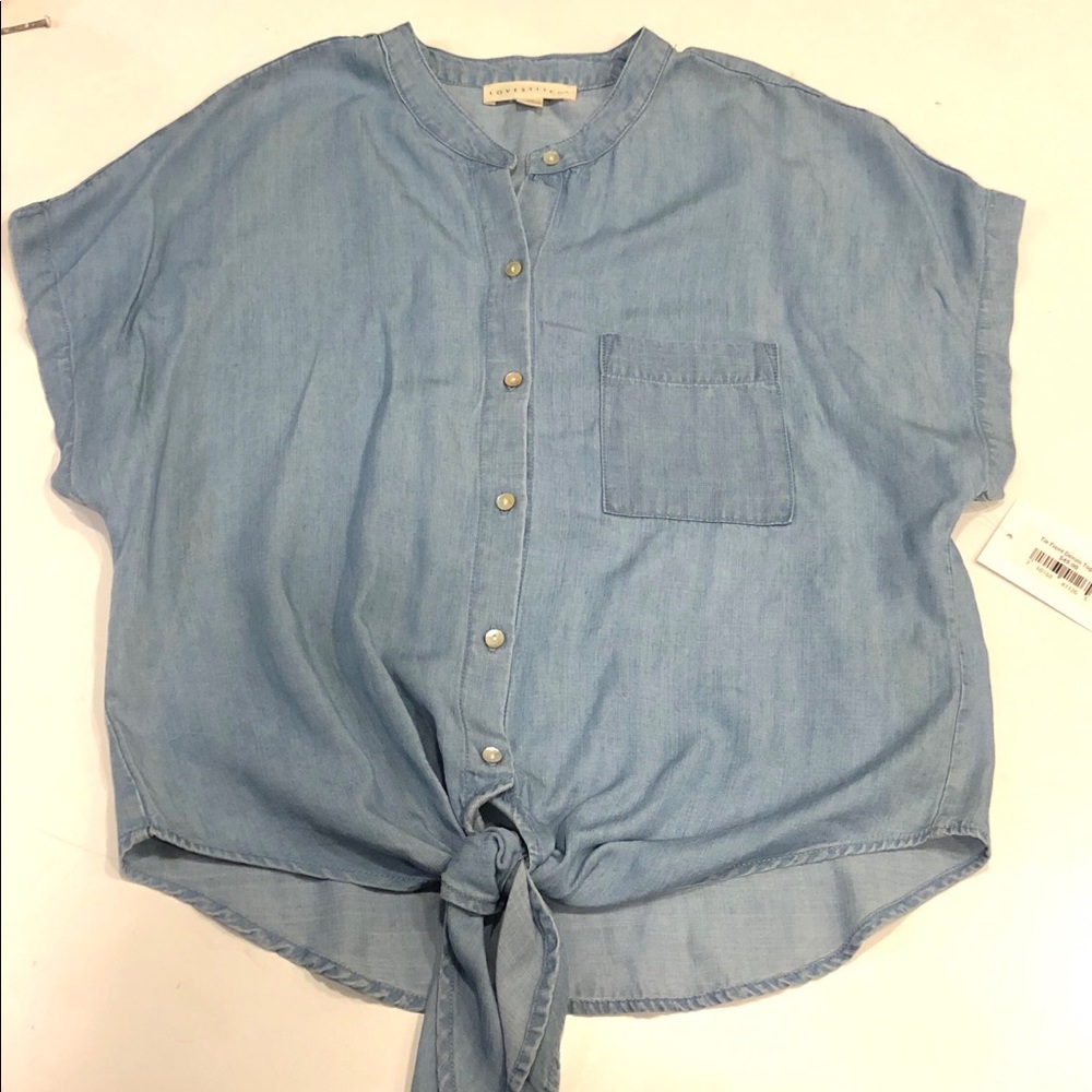 NWT Lovestitch - Denim Tie Front Button Top - Sz M